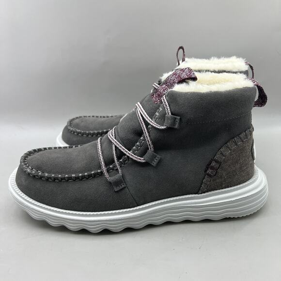 Hey Dude Reyes Suede Boots Women Size 9 Grey Water Repellent Fleece Lined Shoes - Picture 3 of 9